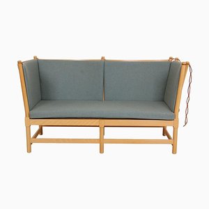 Spoke-Back Sofa with Green Fabric Cushions by Børge Mogensen for Fredericia, 1980s
