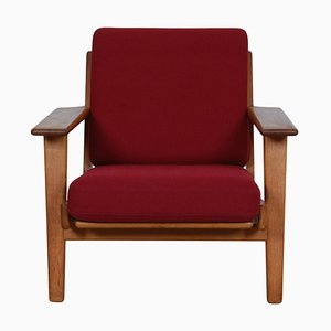 Ge-290 Lounge Chair in Oak and Red Fabric by Hans Wegner for Getama