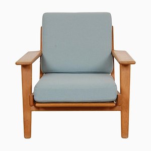 Ge-290 Lounge Chair in Oak in Blue Fabric by Hans Wegner for Getama