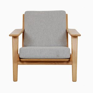 Ge-290 Lounge Chair in Oak in Grey Fabric by Hans Wegner for Getama