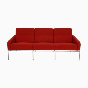 Airport 3-Seater Sofa in Red Fabric by Arne Jacobsen for Fritz Hansen, 1990s