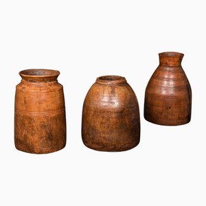 Indian Victorian Hardwood Urn Vases, 1900s, Set of 3