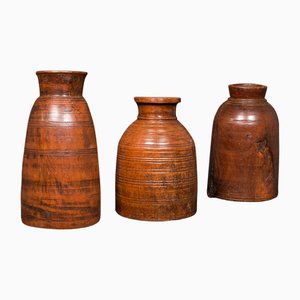 Indian Victorian Hardwood Urn Vases, 1900s, Set of 3