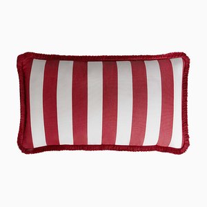 Housse de Coussin d'Extérieur Happy Rayée Rouge et Blanche avec Franges de Lo Decor