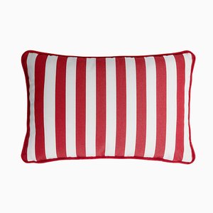 Striped Outdoor Happy Cushion Cover in Red and White with Piping from Lo Decor