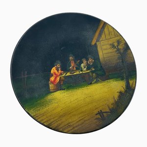 Antique Russian Lacquer Plate by Vyshniakov