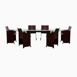 Esstisch & Stühle aus Leder von Tito Agnoli für Matteo Grassi, 1970er, 6er Set