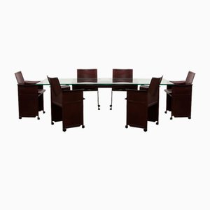 Leather Dining Table and Chairs by Tito Agnoli for Matteo Grassi, 1970s, Set of 6