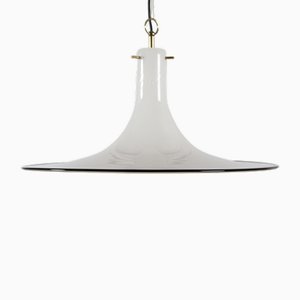 Grande Suspension Vetri en Verre Murano Blanc avec Bord Noir, Italie, 1960s