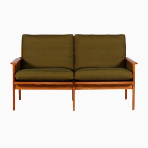 Capella Sofa in Oak with Green Cushions by Illum Wikkelsø for Niels Eilersen, Denmark, 1960s