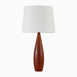 Grande Lampe de Bureau Scandinave en Teck Tourné à la Main, 1960s