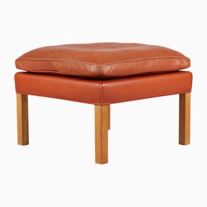 Model 2202 Stool in Cognac Leather and Oak by Børge Mogensen for Fredericia, 1984