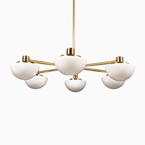 Bau Chandelier in Brass and Glass by Klaus Michalik for Stockman Orno, 1960s