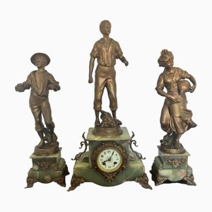 Antique Victorian French Clock Garniture, 1860, Set of 3