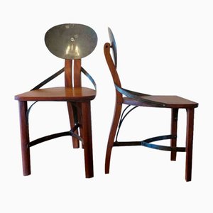 Mid-Century Brutalist Teak and Tarnished Steel Dining Table & Chairs, Set of 7