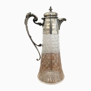Brocca vittoriana antica in vetro e argento placcato, 1860