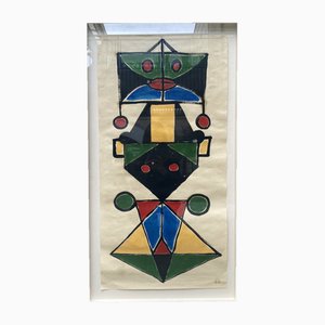 Albert Chubac, Totem, anni '60-'70, Guazzo su carta, con cornice
