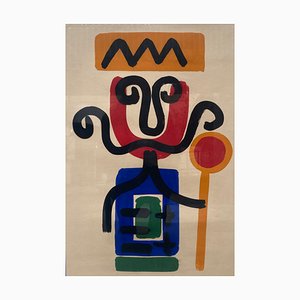 Albert Chubac, The Moustachioed King, 1950s, Gouache on Paper