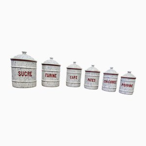 French Enamel Food Canisters, 1890s, Set of 12