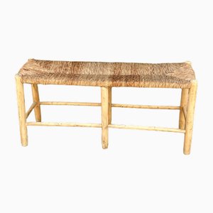 Large French Wood and Straw Bench