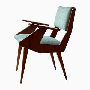 Mid-Century Armchair in Wood & Fabric, 1950s