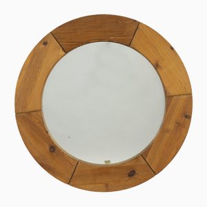 Round Mirror in Pine Wood by Glasmaster Markaryd, Sweden, 1960s