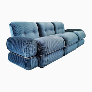 Modulares Vintage Sofa in Blauem Samtbezug, 1970er, 3er Set