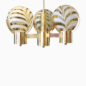 Ceiling Lamp in Brass with Round Amber Colored Glass Globes, 1960s
