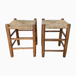 Mid-Century Straw Bauche Stools by Charlotte Perriand for Home Equipment, Set of 2