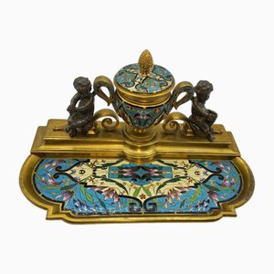 Antique French Enamelled Bronze Inkstand