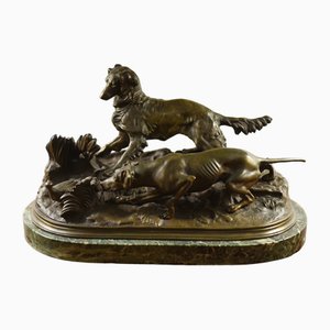 French Artist, Sculptural Group with Hunting Dogs, 1890s, Bronze