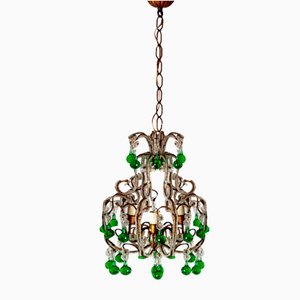 French Chandelier with Emerald Drops, 1920s