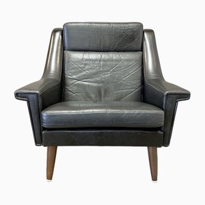Scandinavian Black Leather Armchair, 1950s
