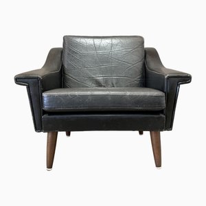 Scandinavian Black Leather Chair, 1950s