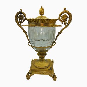 Centrotavola grande antico in vetro baccarat, argento, Francia