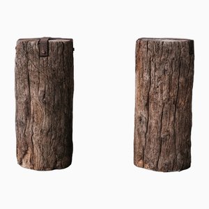 Pedestales de madera estilo Wabi Sabi españoles. Juego de 2