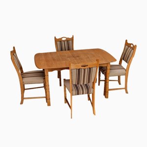 Danish Dinning Table and Chairs in Oak and Wool, 1970s, Set of 5
