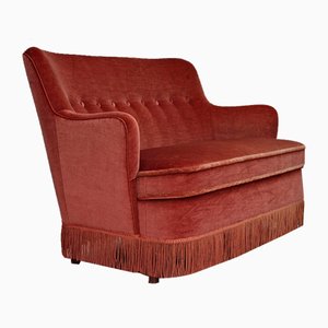 Dänisches 2-Sitzer Sofa aus Velours & Buche, 1970er