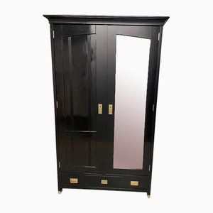 Armoire Originale Art Nouveau Noire avec Miroir, 1920s