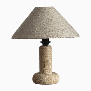 Limestone Table Lamp with Woolen Shade, France, 1970s
