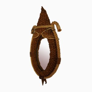 Spiegel in Form einer Pferdehalskette aus Seil und Leder von Audoux Minet, 1950er
