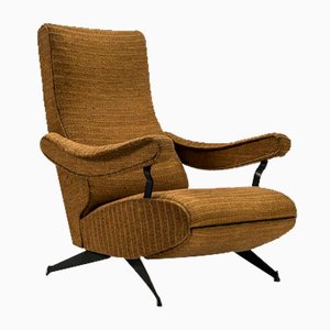 Reclining Lounge Chair in Steel and Brown Fabric by Nello Pini for Novarredo, Italy, 1959
