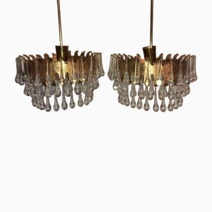 Waterfall Ceiling Lights in Gold-Plated with Crystal Drops from Palwa, Set of 2