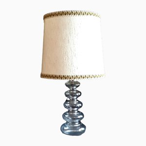 Vintage German Table Lamp with Transparent Glass Base and Cream-Colored Fabric Screen from Hoffmeister Lights, 1970s