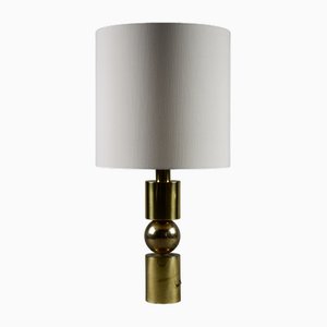 Italian Brass Table Lamp with Ivory Colored Shade, 1968