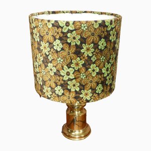 Table Lamp with Luminous Floral Shade in Green Brown, 1070s