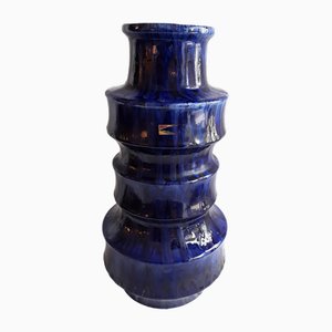 Vaso vintage in ceramica con smalto blu di Scheurich, Germania, anni '70