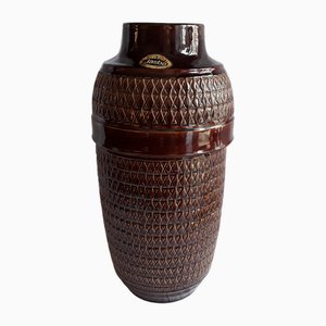 Jarrón alemán vintage de cerámica con estructura de panal con esmaltado marrón de Jasba, años 70