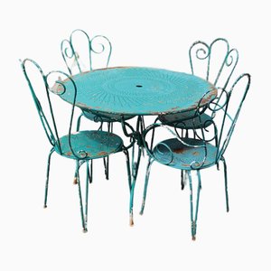 Tavolo e sedie da giardino in ferro battuto, anni '70, set di 5