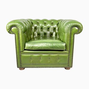 French Chesterfield Armchair in Green, 1970s